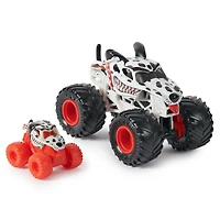 Monster Jam, Monster truck officiel en métal moulé Dalmatian, échelle 1:64, avec mini-véhicule collector à l'échelle 1:87 en cadeau, jouets pour filles et garçons à partir de 3 ans