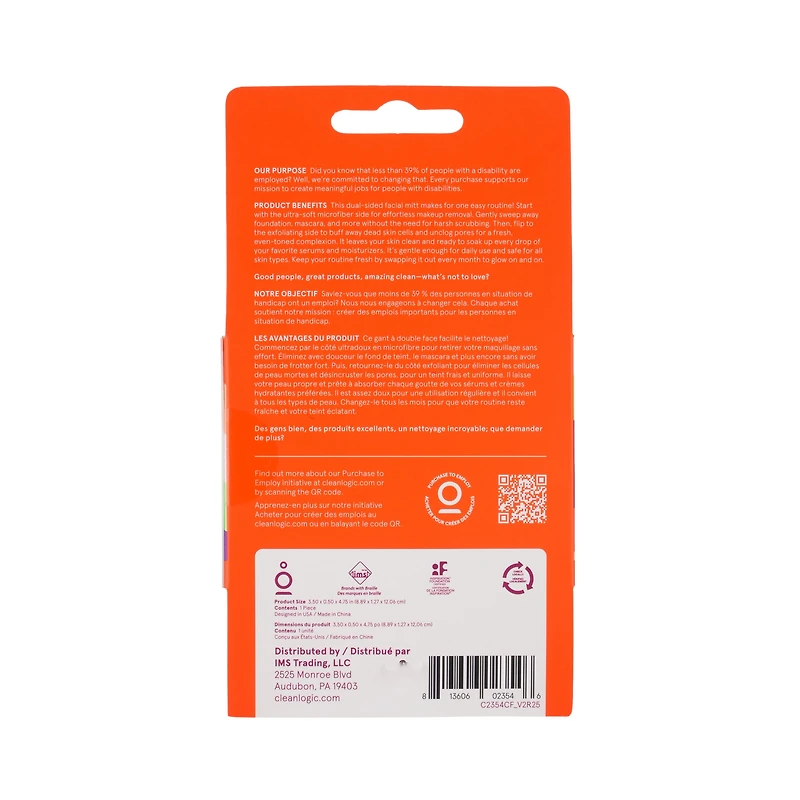 Gant de toilette double texture Cleanlogic 1 unités