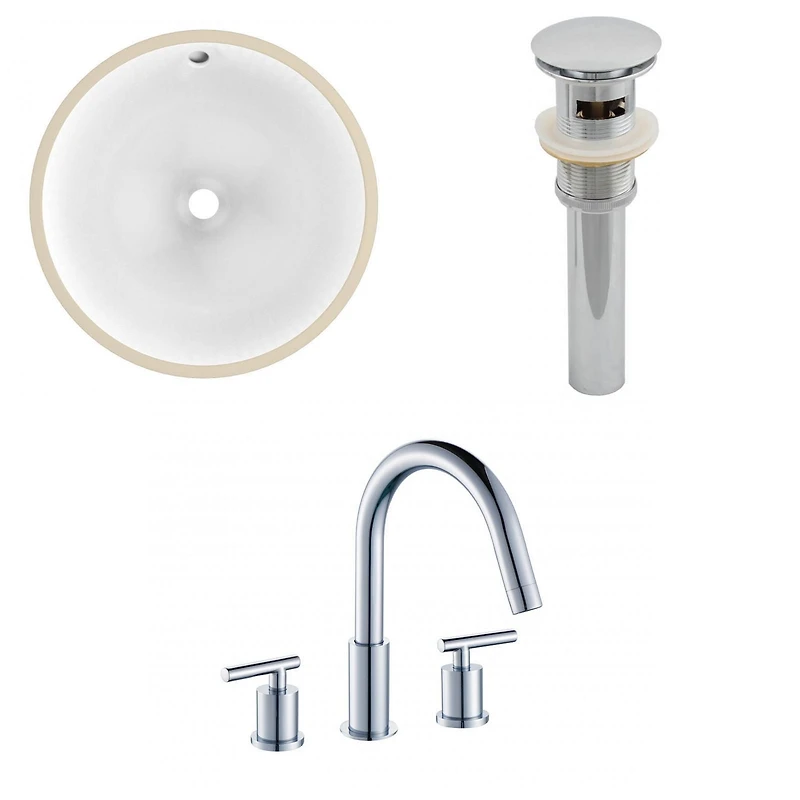 16.5-in. W CUPC Round Bathroom Undermount Sink Set In White - Chrome Hardware - Overflow Drain Incl. AI-12953