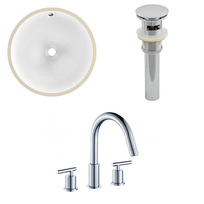16.5-in. W CUPC Round Bathroom Undermount Sink Set In White - Chrome Hardware - Overflow Drain Incl. AI-12953
