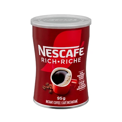Café instantané Riche, provenant de sources responsables, fait de grains de café, ajoutez simplement de l’eau chaude, boîte métallique 95 g