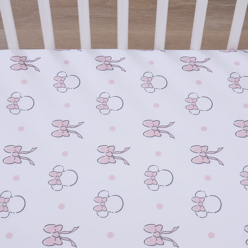 Minnie Mouse 'Nœuds Mignons' Drap-housse pour Berceau, Nourrisson Fille, Rose