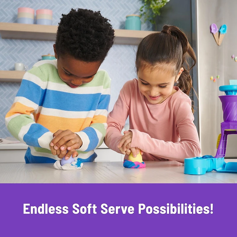 Kinetic Sand, Soft Serve Station with 14oz of Play Sand (Blue, Pink and White), 2 Ice Cream Cones and 2 Tools, Sensory Toys for Kids Aged 5 and up, Kinetic Sand