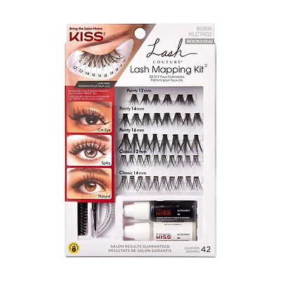 KISS Lash Couture Trousse de configuration des faux cils - Faux cils Extensions 3D à poser soi-même - 42 faisceaux Extensions de cils à domicile.