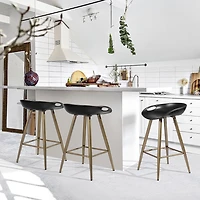 Lot de 2 tabourets de bar modernes, tabourets de bar à hauteur de comptoir avec pieds dorés et repose-pieds, chaises de bar sans accoudoirs pour îlot de cuisine, bureau à domicile, noir