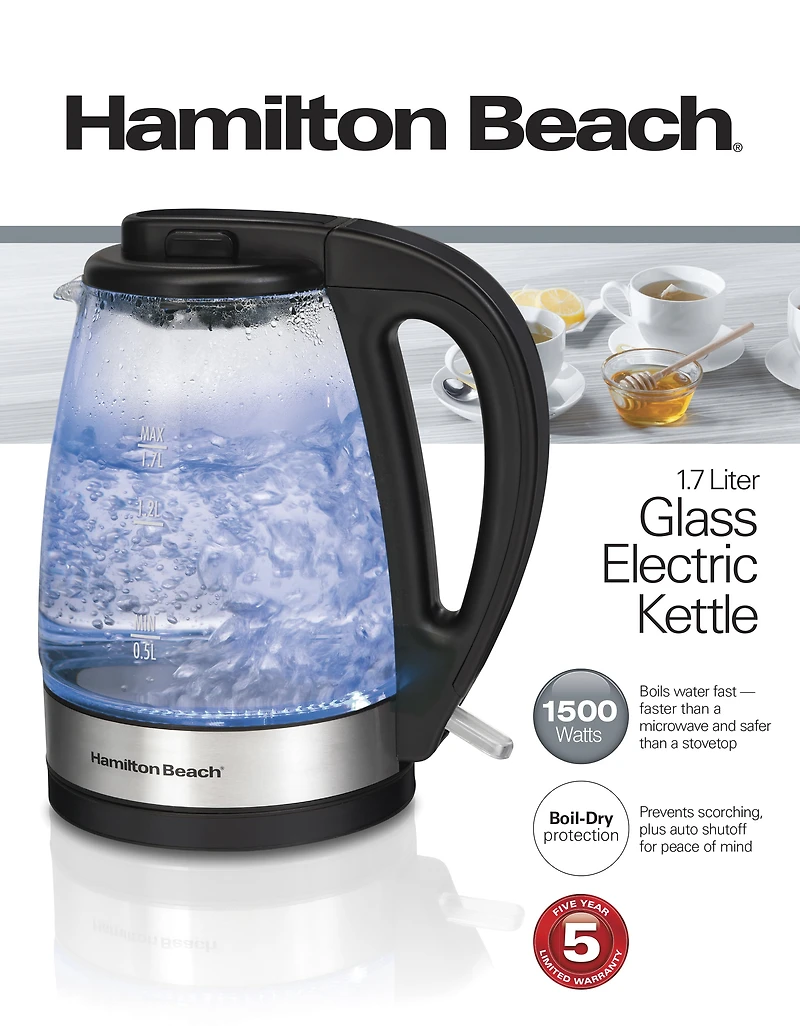 Bouilloire en verre de 1,7 litre Hamilton Beach 40855C