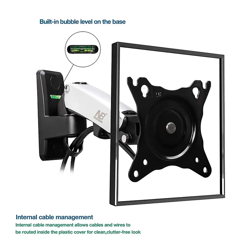 TV moniteur support mural Full Motion pivotant articulé pour écrans 17-27 po de North Bayou F120-S, Argent