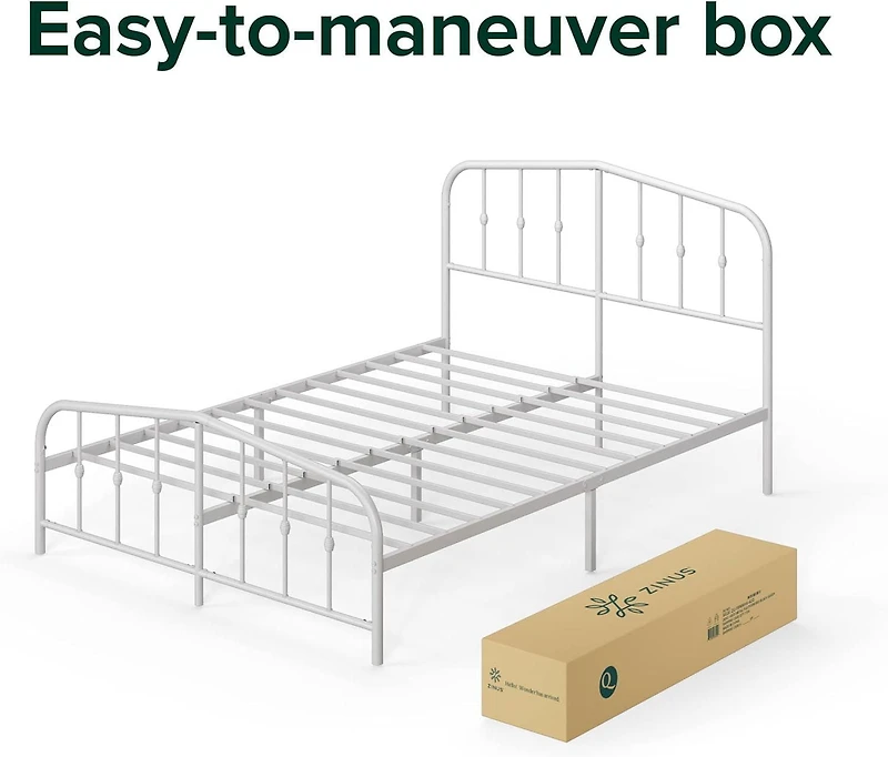 Zinus Heidi Metal Platform Bed Frame with Headboard, White