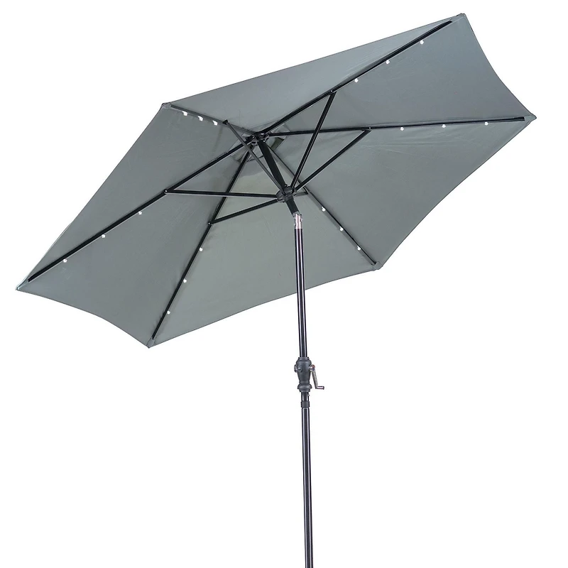 Sun-Ray 9' Round Solar Lighted Umbrella - Grey