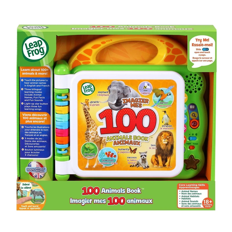 LeapFrog 100 Animals Book - Interactive Take-Along Word Book - Bilingual English & French Version, 18 months - 4 years