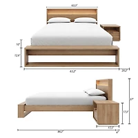 Ensemble de chambre à coucher Gael 3 pièces avec lit queen size, sommier à lattes, tête de lit avec éclairage intégré et table de chevet