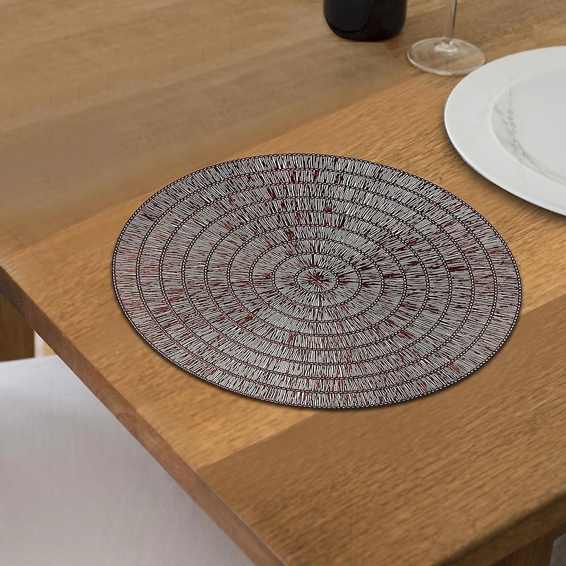 Set De Table Rond En Dentelle Pvc Marron - Lot De 12