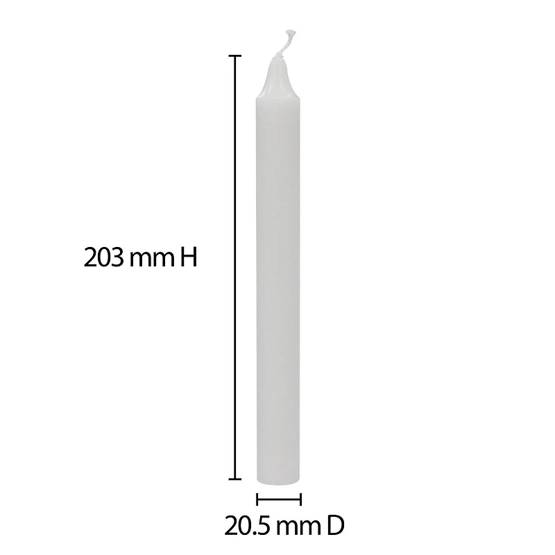Mainstays 8" Bougies droites blanche, non parfumé Paquet de 20