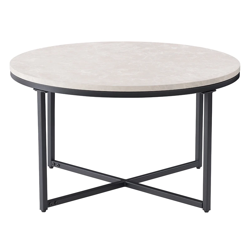CorLiving Ayla Grey Marbled Indoor Coffee Table with Engineered Wood Top and Black Iron Legs