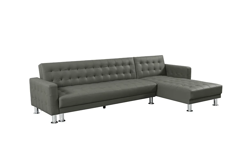 Velago ATTALENS Sectional Faux Leather Sleeper Sofa, Grey