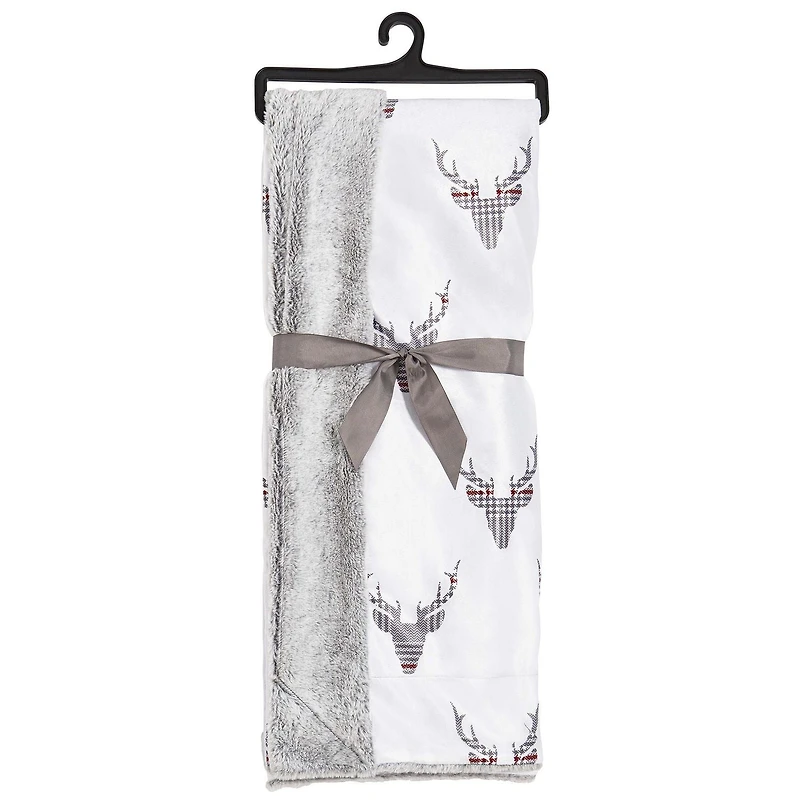 Safdie & Co. Couverture Jeté en Fausse Fourrure Ultra Doux Réversible Chevreuil à Carreaux