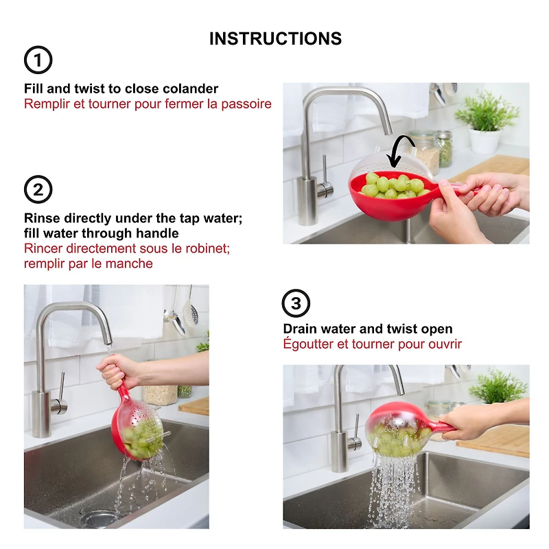 Starfrit Passoire à baies, Couvercle troué amovible, S'utilise à une main,  Rouge