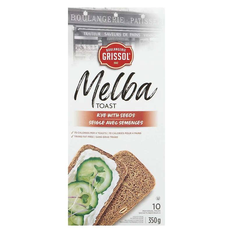 Boulangerie Grissol Melba Toast Rye with Seeds, Dare, Pack of 10, 350 g