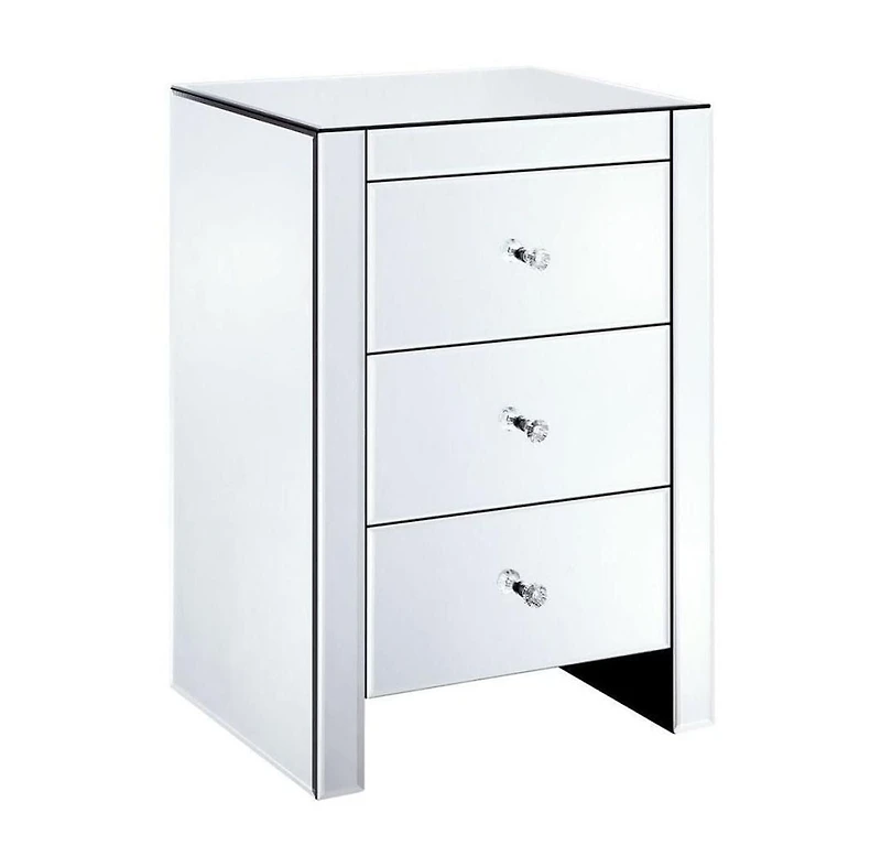 Nightstand, Nightstand, Mirrored Nightstand, Bedroom Nightstand, MDF Nightstand, Mirrored Bedside Table, Three Drawer Nightstand, Mirrored Nightstand with Clear Knobs