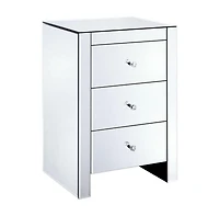 Nightstand, Nightstand, Mirrored Nightstand, Bedroom Nightstand, MDF Nightstand, Mirrored Bedside Table, Three Drawer Nightstand, Mirrored Nightstand with Clear Knobs