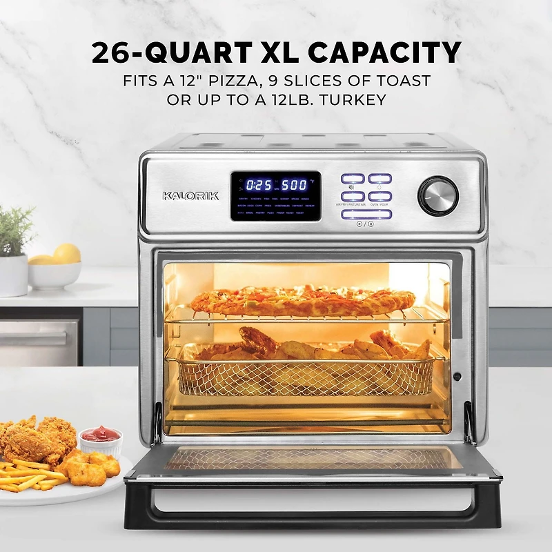 Kalorik MAXX 26QT Air Fryer Oven with 21 Presets, 500F Searing temp and 5 Accessories, Stainless Steel (AFK26SD5SS43), Single Door Air Fryer with 5 Accessories