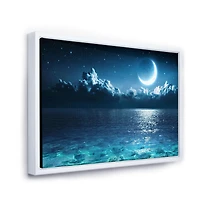Designart Romantic Moon Over Deep Blue Sea I FLOAT FRAME WALL ART