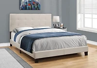 Monarch Specialties Bed, Queen Size, Platform, Bedroom, Frame, Upholstered, Linen Look, Wood Legs, Beige, Black, Transitional