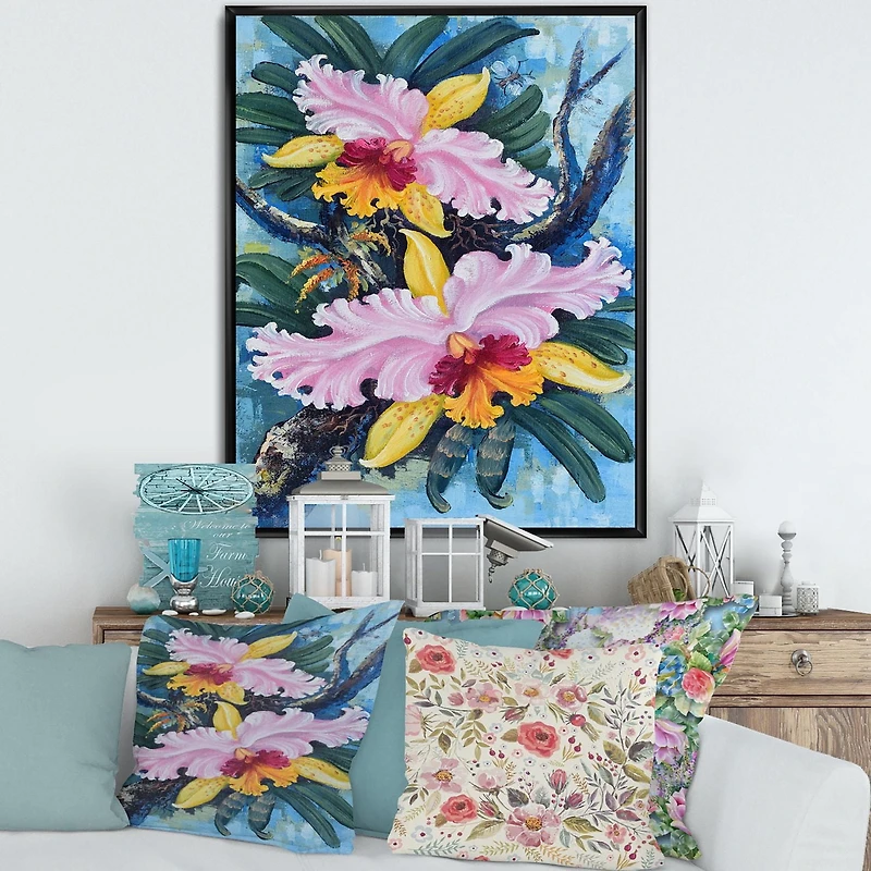 Designart Orchidées de forêt vintage I ART MURAL À CADRE FLOTTÉ
