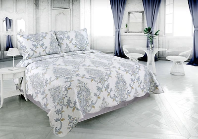 Marina Decoration Rich Printed Stitching Coverlet Bedspread Ultra Soft Bedding Summer Quilt Set with Quilted Sham, Classic Blue Yellow Paisley Pattern