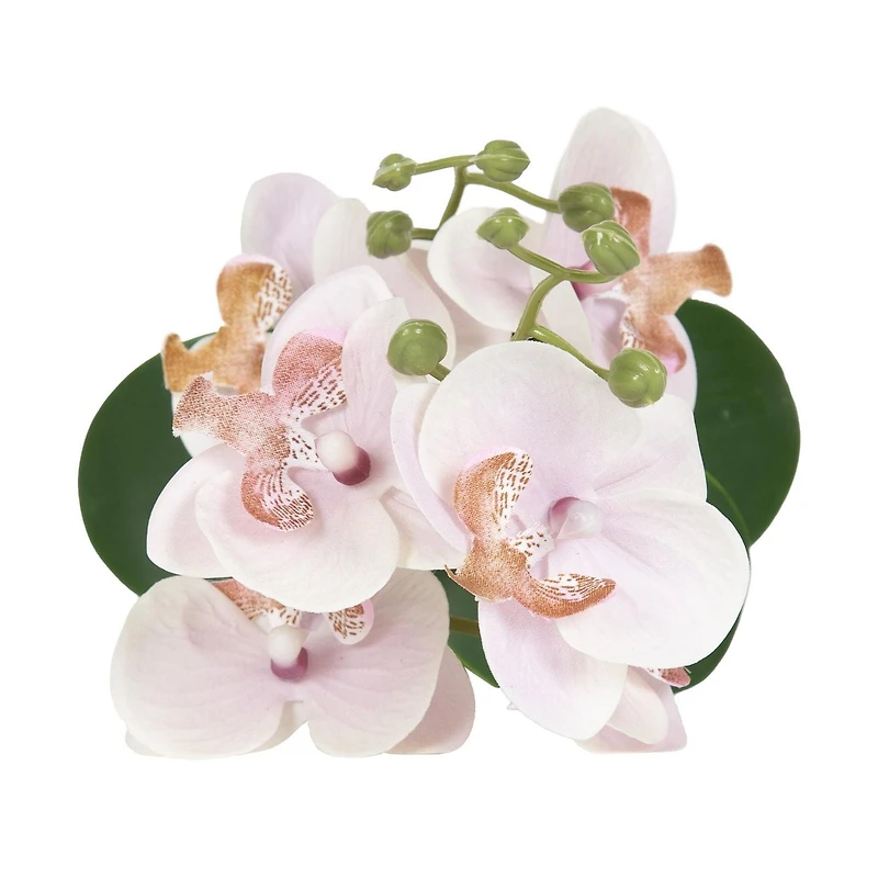 Parrigan Faux Pink Orchid in White Pot, 10.25in H x 6.5in W x 6in D