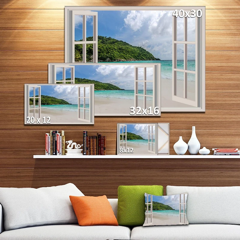 Designart Open Window to Calm Seashore Canvas Wall Art