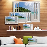 Designart Open Window to Calm Seashore Canvas Wall Art