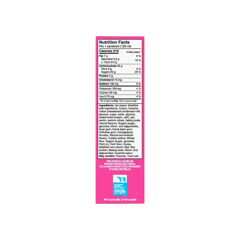 BASKIN ROBBINS Caramel Ribbon Ice Cream Sandwiches, Prepared in Canada with Canadian Dairy, Kosher, 4 x 125 ml