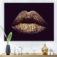 Designart Lèvres féminines métallisées dorées sexy II Art mural sur toile