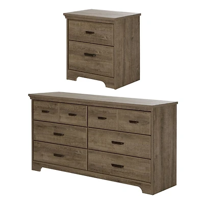 Bureau double 6 tiroirs et Table de chevet 2 tiroirs Versa, de Meubles South Shore