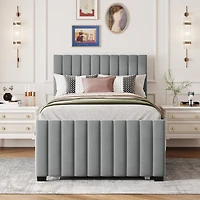 Lit plateforme Noble House en velours gris avec lit gigogne simple, 1 place