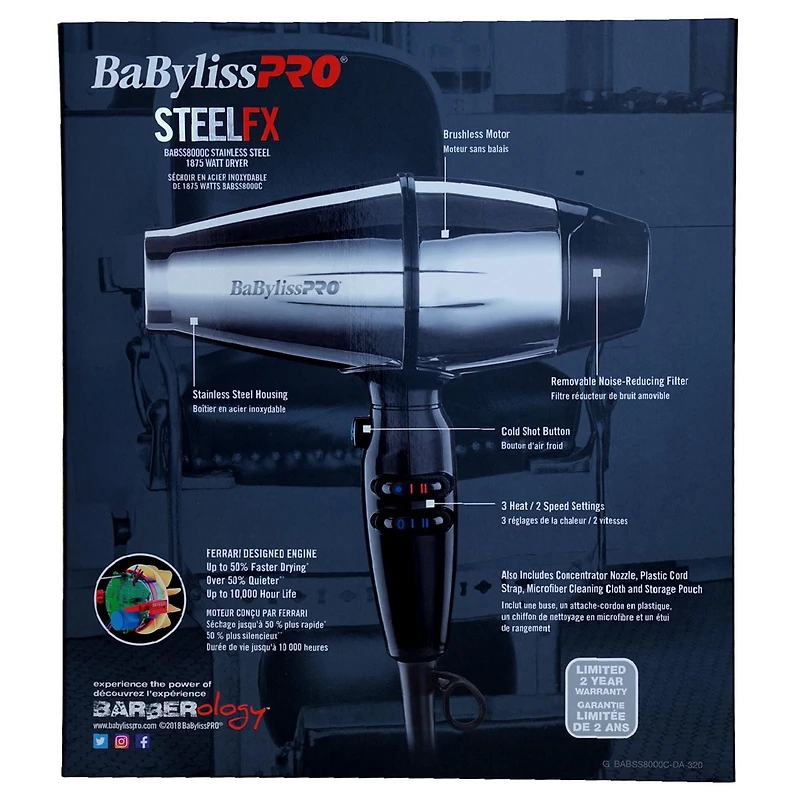 BaByliss Pro STEELFX Stainless Steel Hair Dryer