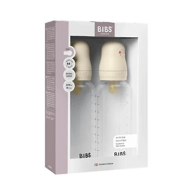 BIBS BPA-Free PP Baby Bottles Round Latex Medium Flow Ivory - 2 x 9oz Bottles 270 ml