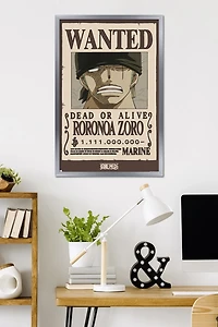 One Piece - Roronoa Zoro Wanted Poster Wall Poster, 22.375" x 34" Framed