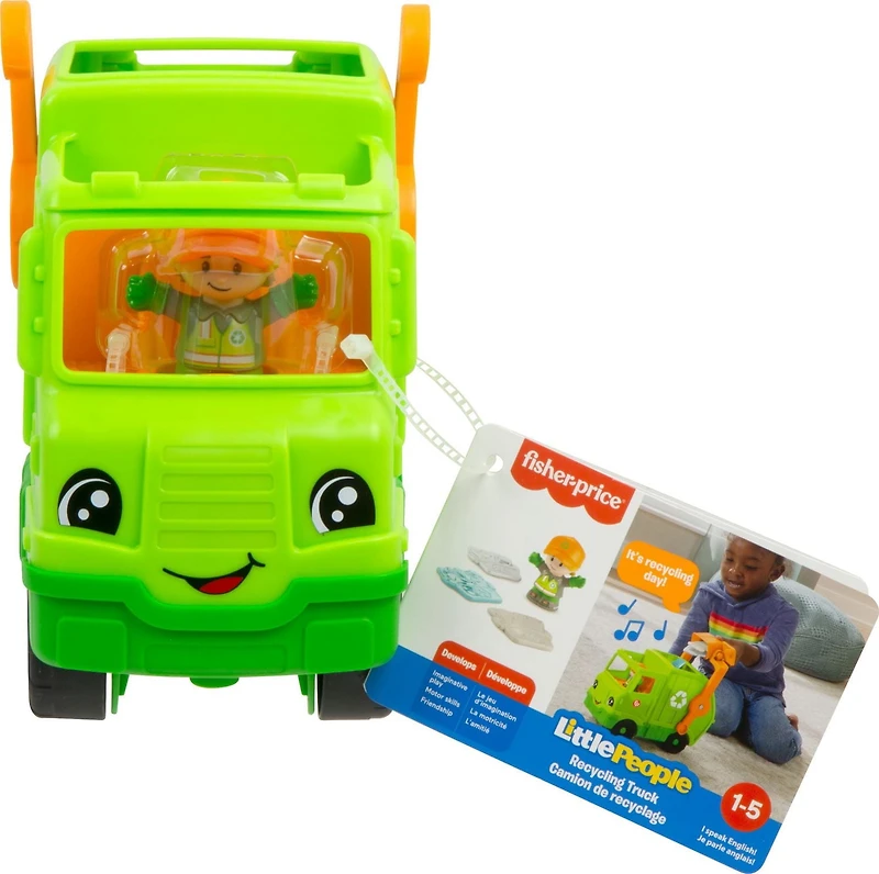 Fisher-Price Little People Recycling Truck Musical Toddler Garbage Toy Set, 5 Pieces, Ages 1+