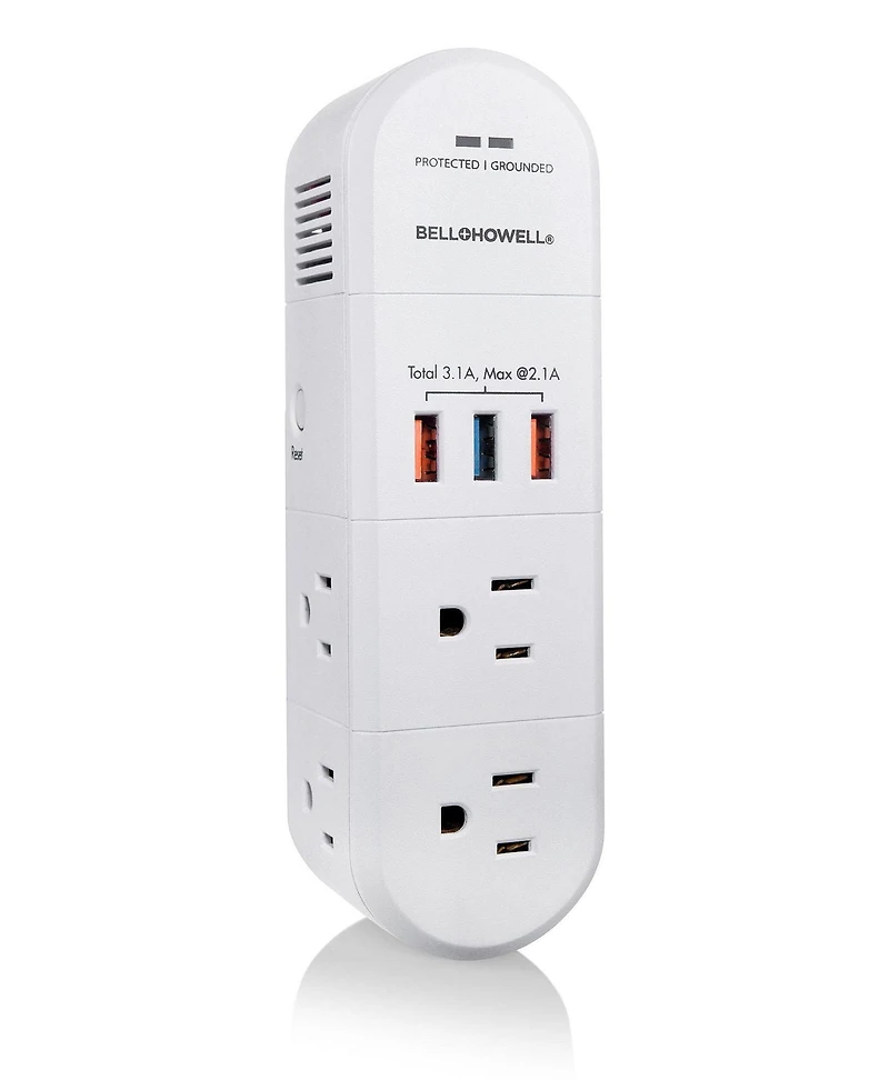 Bell + Howell Swivel Power with Surge Protection, 6 Power Outlets, 3 USB Ports, and Swivel Rotation, Power charging station