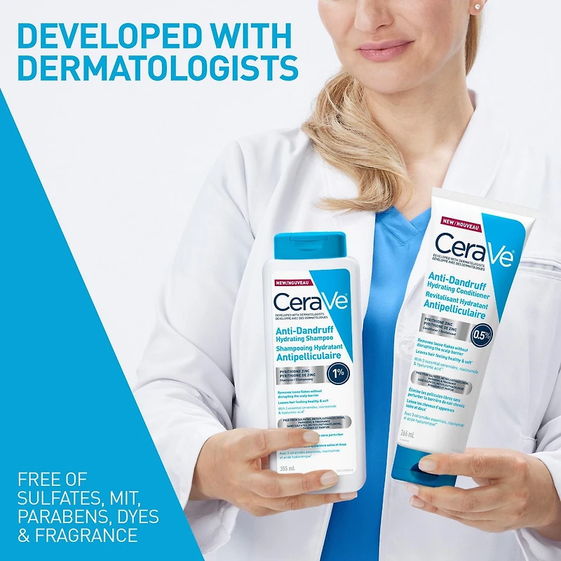 CeraVe Shampooing Hydratant Antipelliculaire, Shampooing Testé avec 1 % Pyrithione de Zinc, 355 ml Réduit les pellicules
