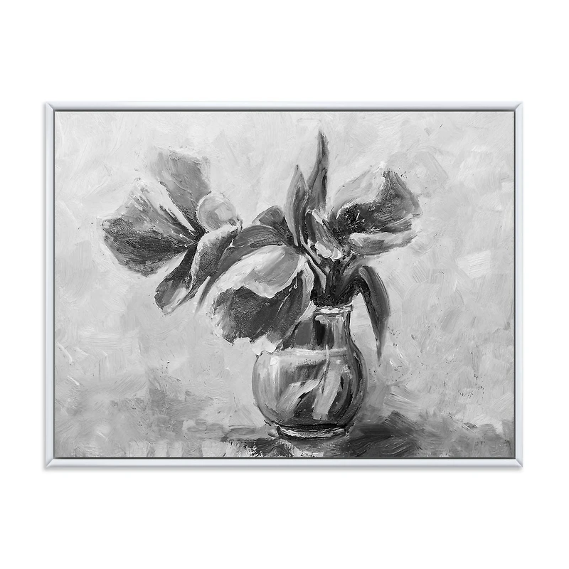Designart Nature morte monochrome de fleurs dans un vase ART MURAL À CADRE FLOTTÉ
