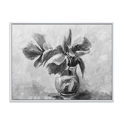 Designart Nature morte monochrome de fleurs dans un vase ART MURAL À CADRE FLOTTÉ