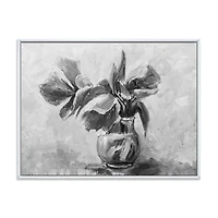 Designart Nature morte monochrome de fleurs dans un vase ART MURAL À CADRE FLOTTÉ