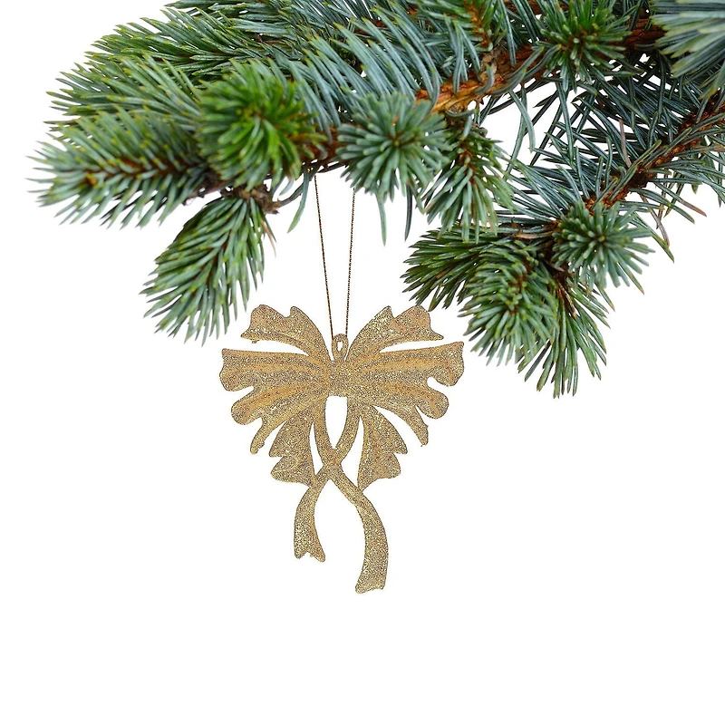 Christmas Gold Glitter Ornament Bow - Set of 12
