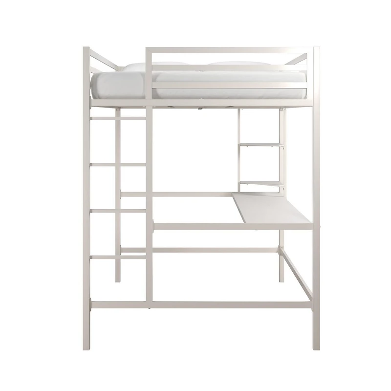 Novogratz Maxwell Metal Full Loft Bed with Desk & Shelves