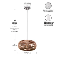 Fitz 1-Light Plug-In or Hardwire Rattan Shade Pendant Lighting