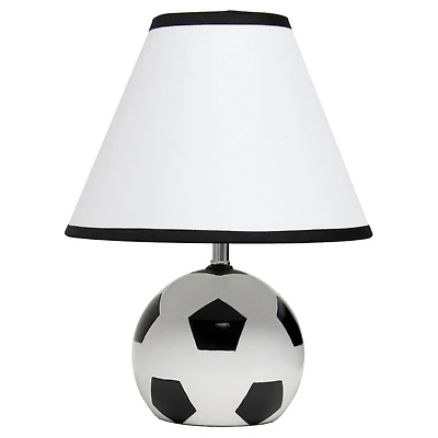 Simple Designs Lampe de bureau de table en céramique avec abat-jour en tissu Empire blanc et bordures noires Simple Designs SportsLite 11.5" de haut Base de ballon de football athlétique