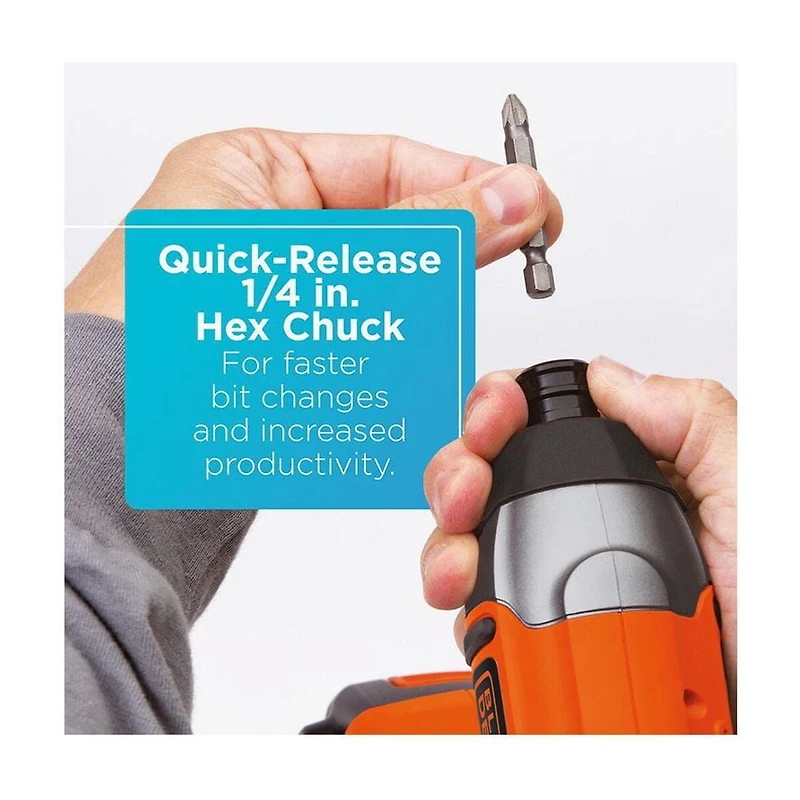 Ens. combiné de perceuse/visseuse et tournevis BD2KITCDDI de Black & Decker à choc 20 V MAX lithium ion Comprend une perceuse/visseuse, un tournevis à choc, une batterie 20 V MAX lithium ion et un chargeur